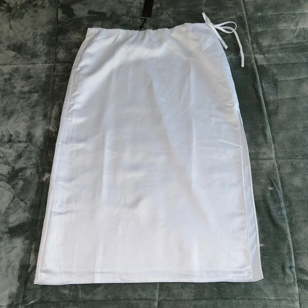 NWT Emerson Lang Pale Blue Satin Midi Skirt XL Side Tie Slit Minimalist Office